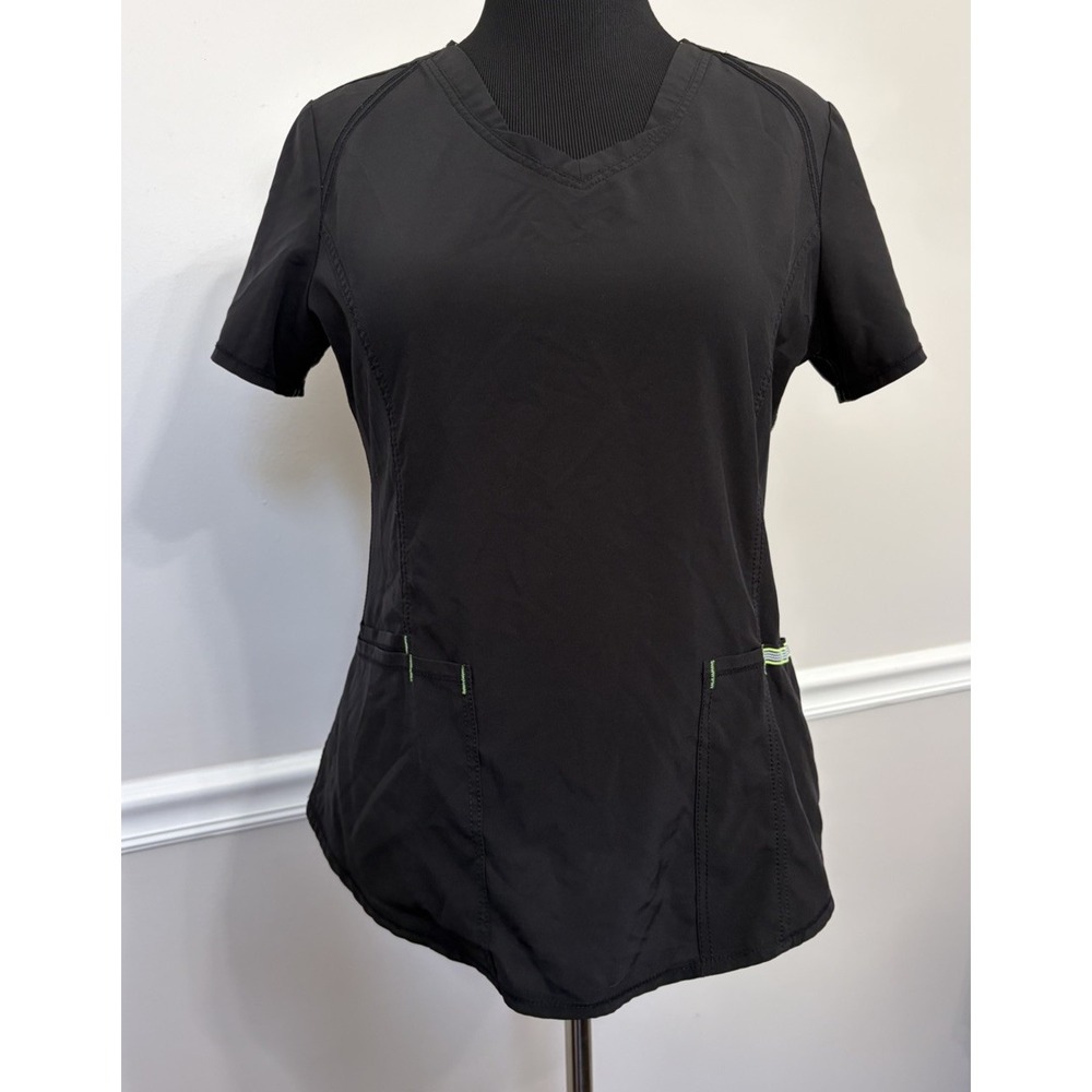Scrubstar Top Women's Size M Black V-Neck Short Sleeve Pullover Pockets